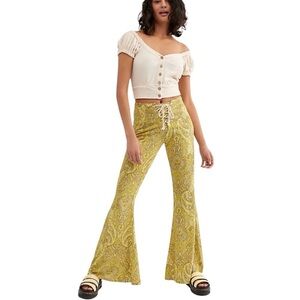 Lenni the Label Lace Up Bell Bottom Jimi Pants in Brocade Gold S Vintage Style